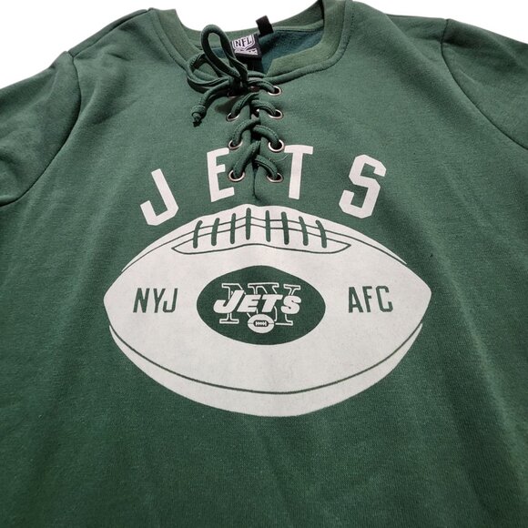 New York Jets Sweatshirt Women's Medium Green NFL Team Apparel V Neck Drawstring - Picture 10 of 10